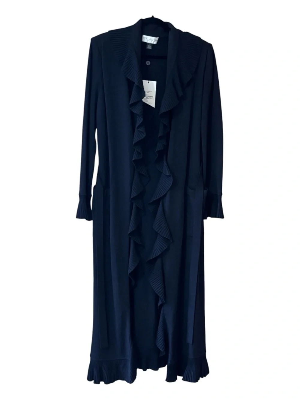 NWT St. John Collection Black Kelly Coat - Knit Maxi Cardigan Sweater Sz 12 - Picture 1 of 8